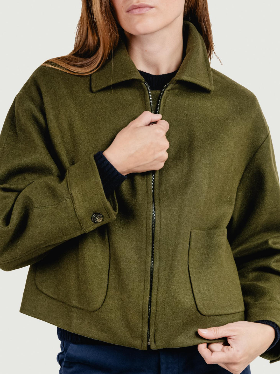 GIACCA CROPPED IN MISTO LANA VERDE BOSCO