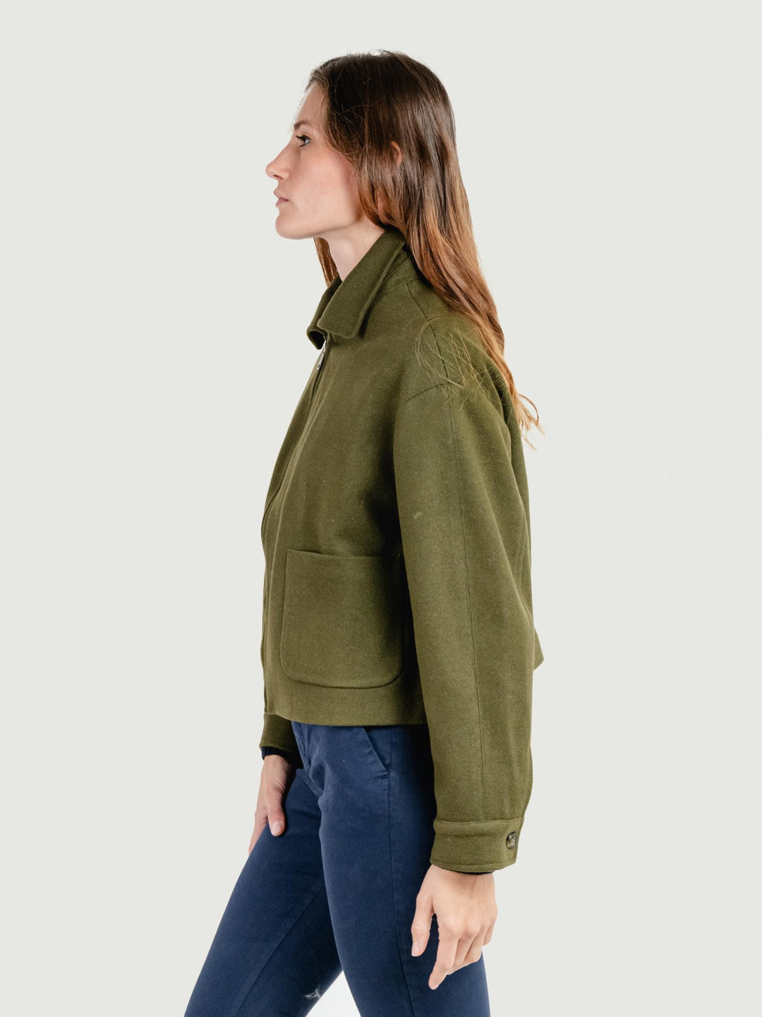 GIACCA CROPPED IN MISTO LANA VERDE BOSCO