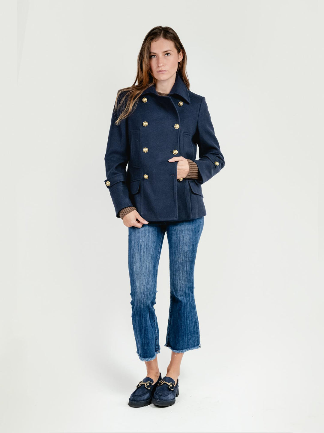 GIACCA DOPPIOPETTO IN MISTO LANA BLU