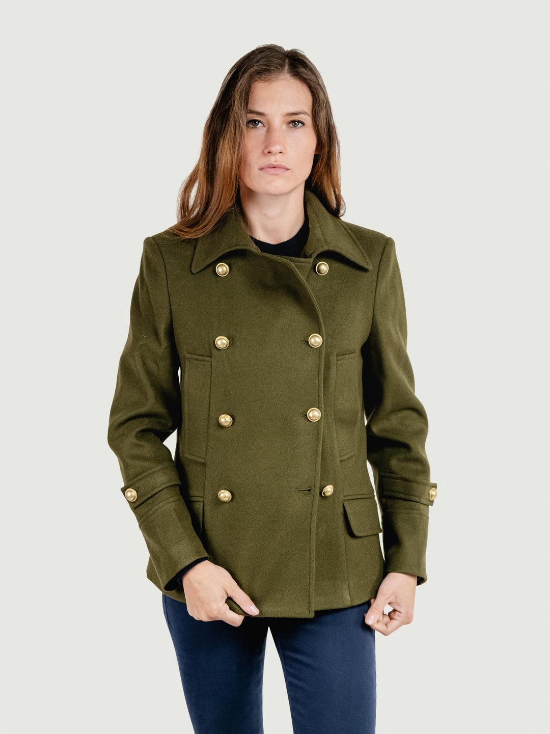 GIACCA DOPPIOPETTO IN MISTO LANA VERDE MILITARE