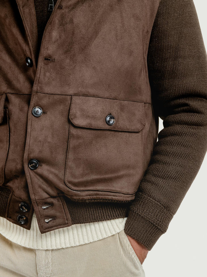GIACCA IN ECOCAMOSCIO E INSERTI IN MAGLIA TESTA MORO