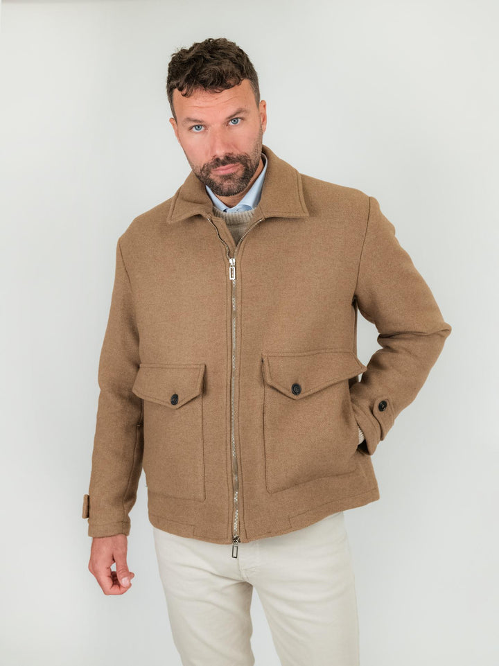GIACCA IN LANA CAMMELLO CON ZIP