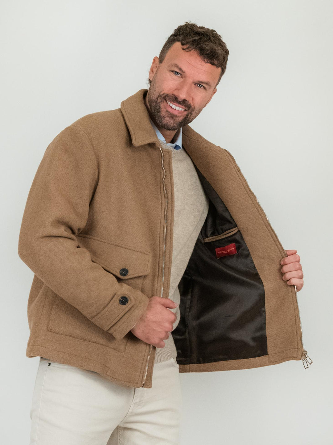 GIACCA IN LANA CAMMELLO CON ZIP