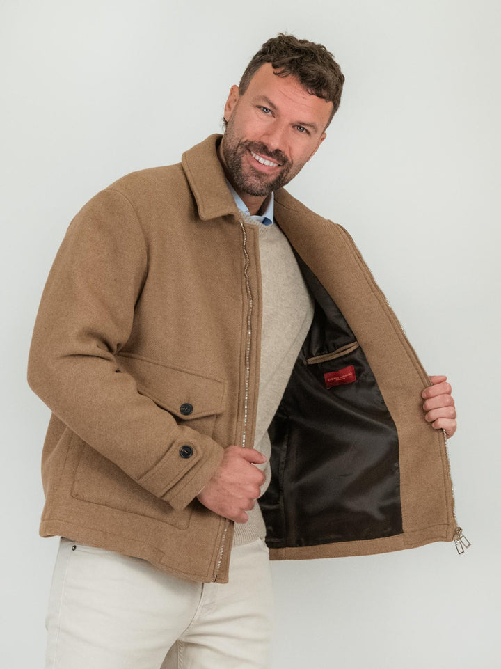 GIACCA IN LANA CAMMELLO CON ZIP