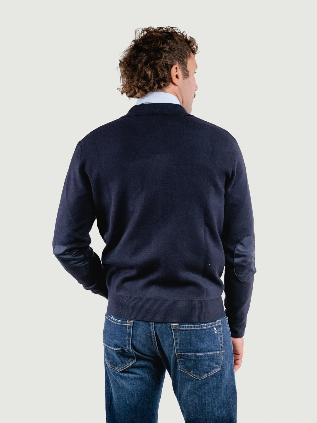 GIACCA IN MAGLIA CON INSERTI IN ALCANTARA BLU NAVY