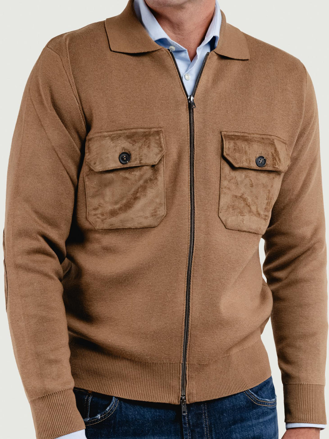 GIACCA IN MAGLIA CON INSERTI IN ALCANTARA CAMMELLO