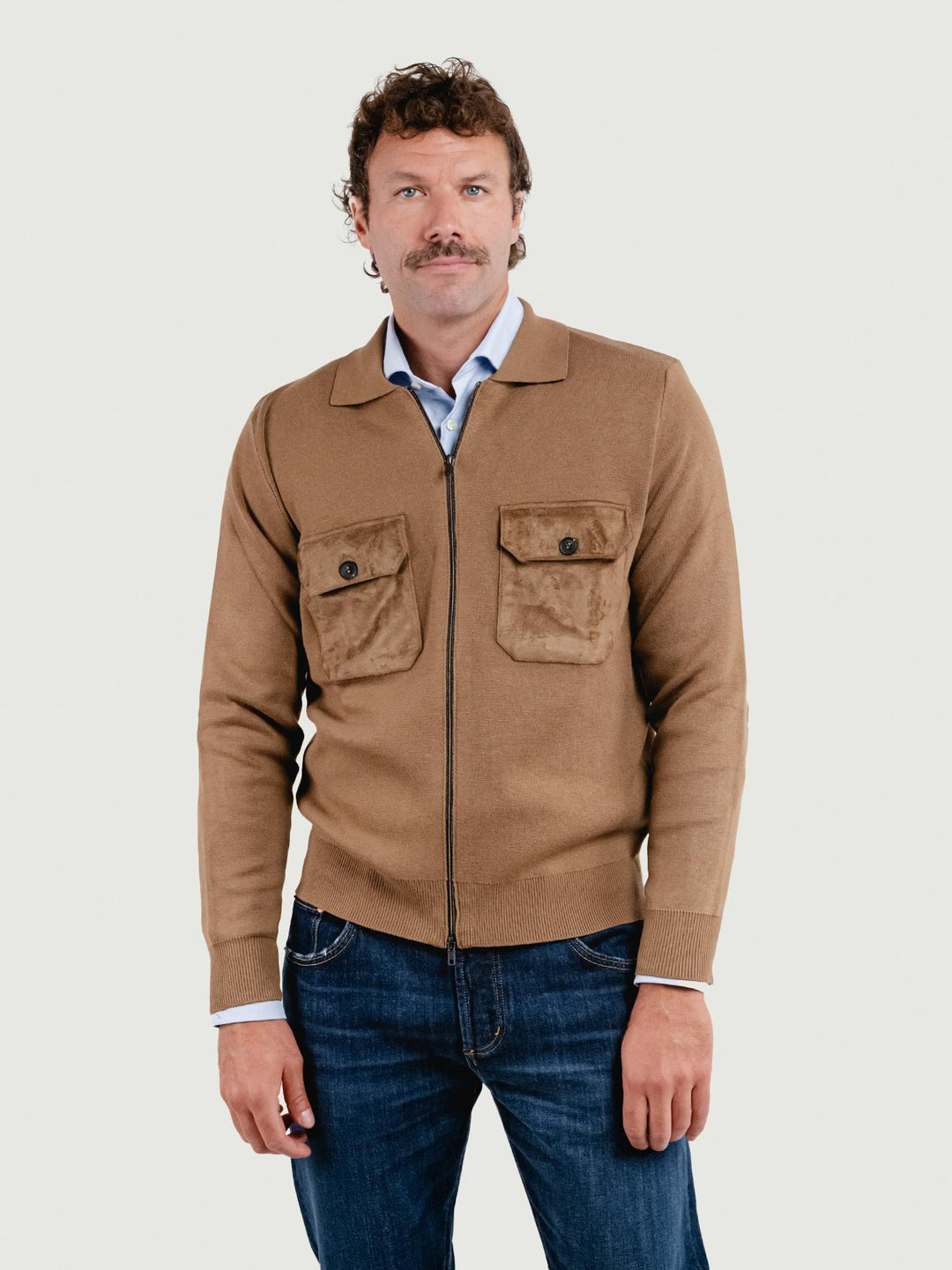 GIACCA IN MAGLIA CON INSERTI IN ALCANTARA CAMMELLO