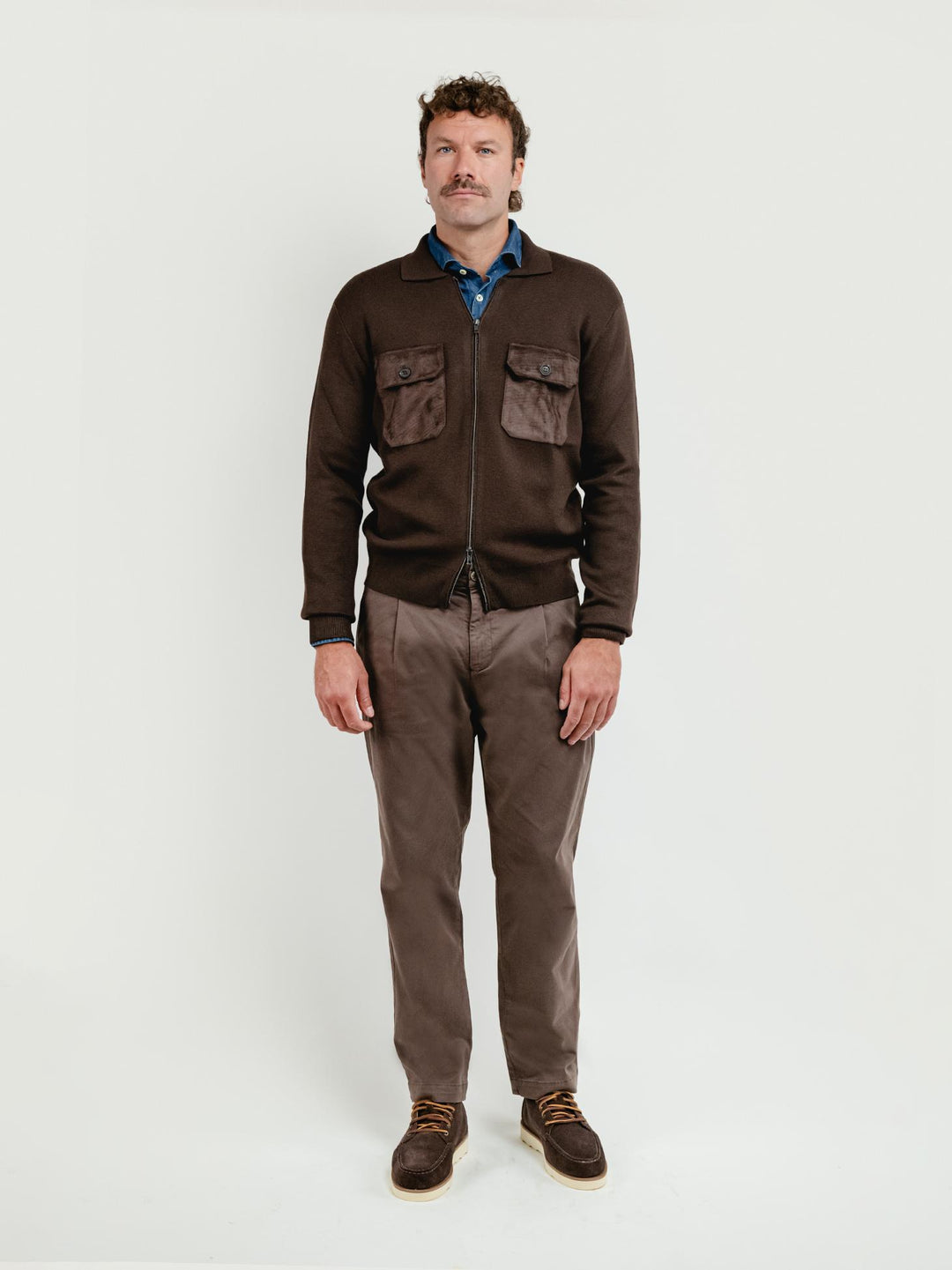 GIACCA IN MAGLIA CON INSERTI IN ALCANTARA TESTA MORO