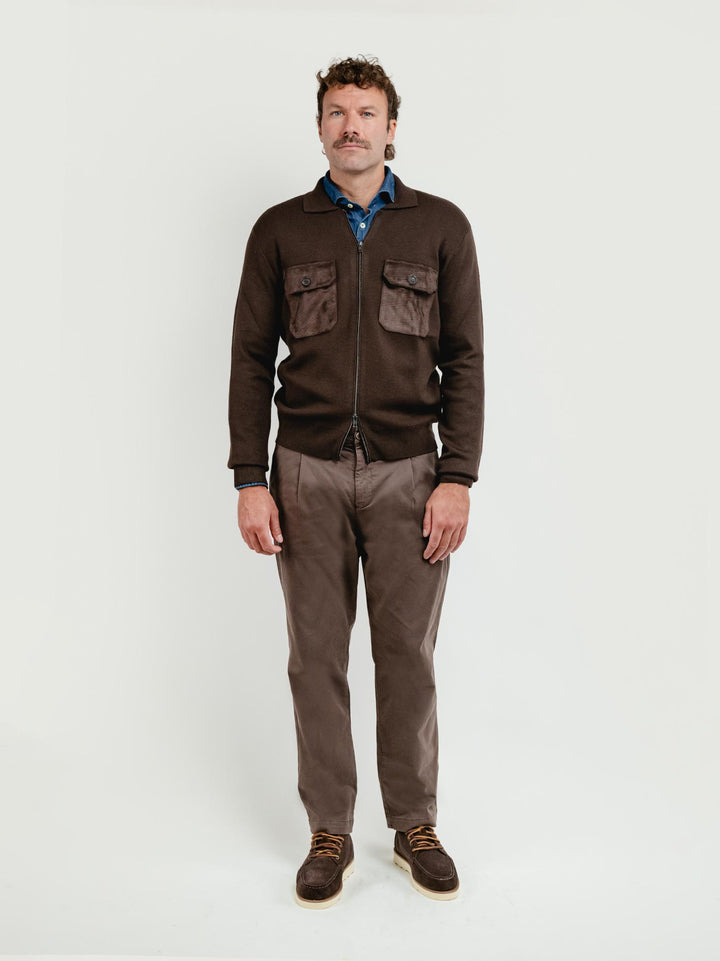 GIACCA IN MAGLIA CON INSERTI IN ALCANTARA TESTA MORO