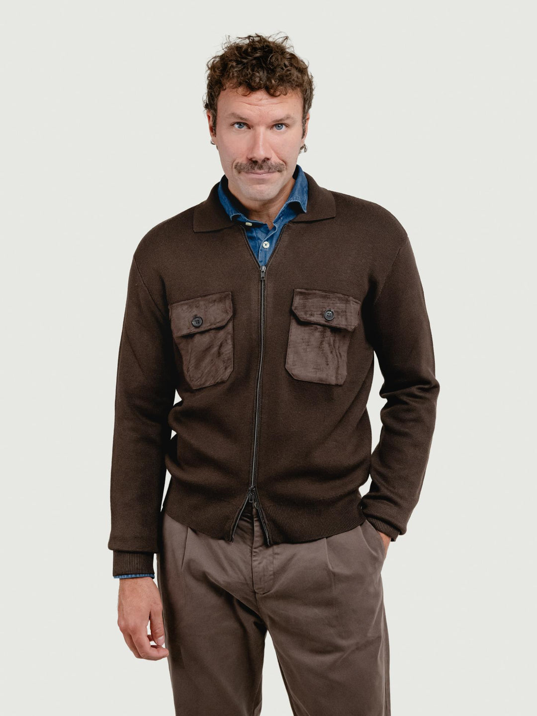 GIACCA IN MAGLIA CON INSERTI IN ALCANTARA TESTA MORO