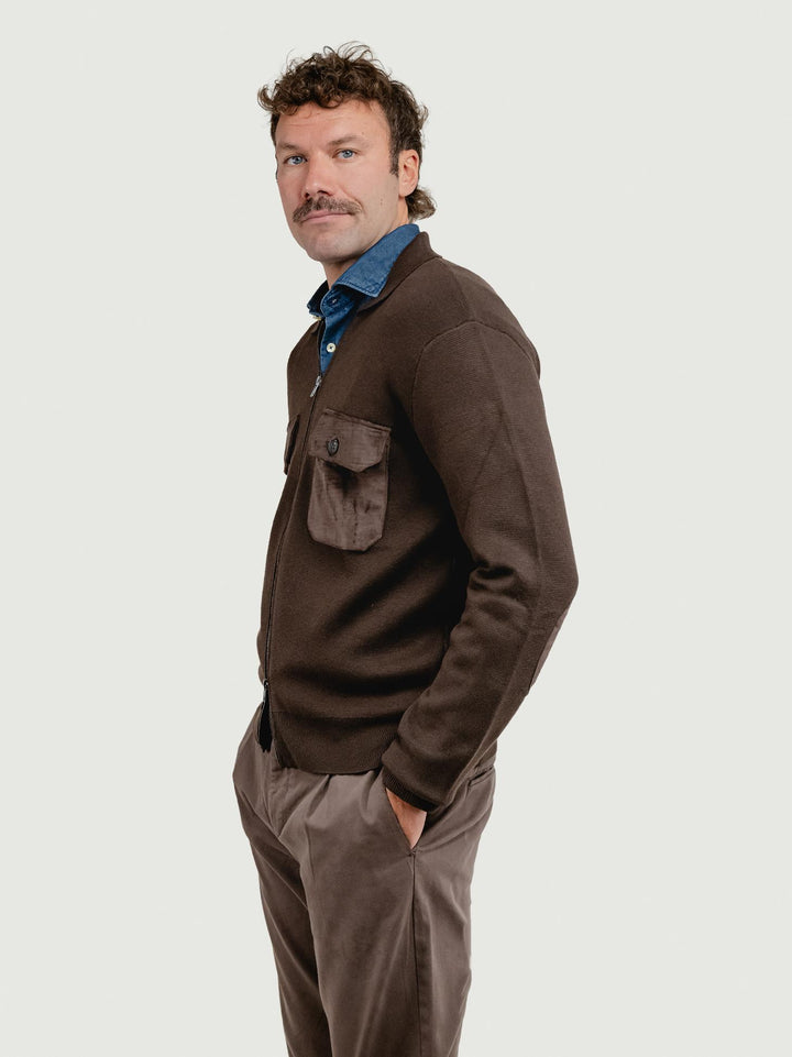 GIACCA IN MAGLIA CON INSERTI IN ALCANTARA TESTA MORO