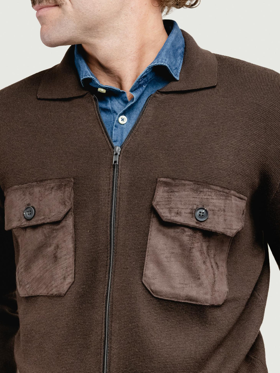 GIACCA IN MAGLIA CON INSERTI IN ALCANTARA TESTA MORO