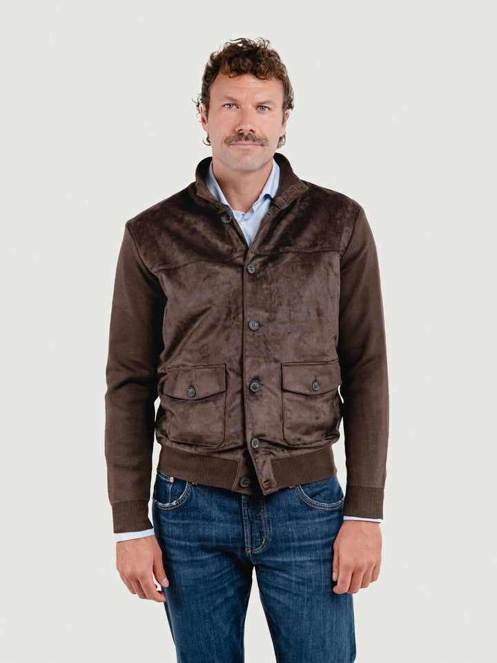 GIACCA IN MAGLIA E ALCANTARA TESTA MORO