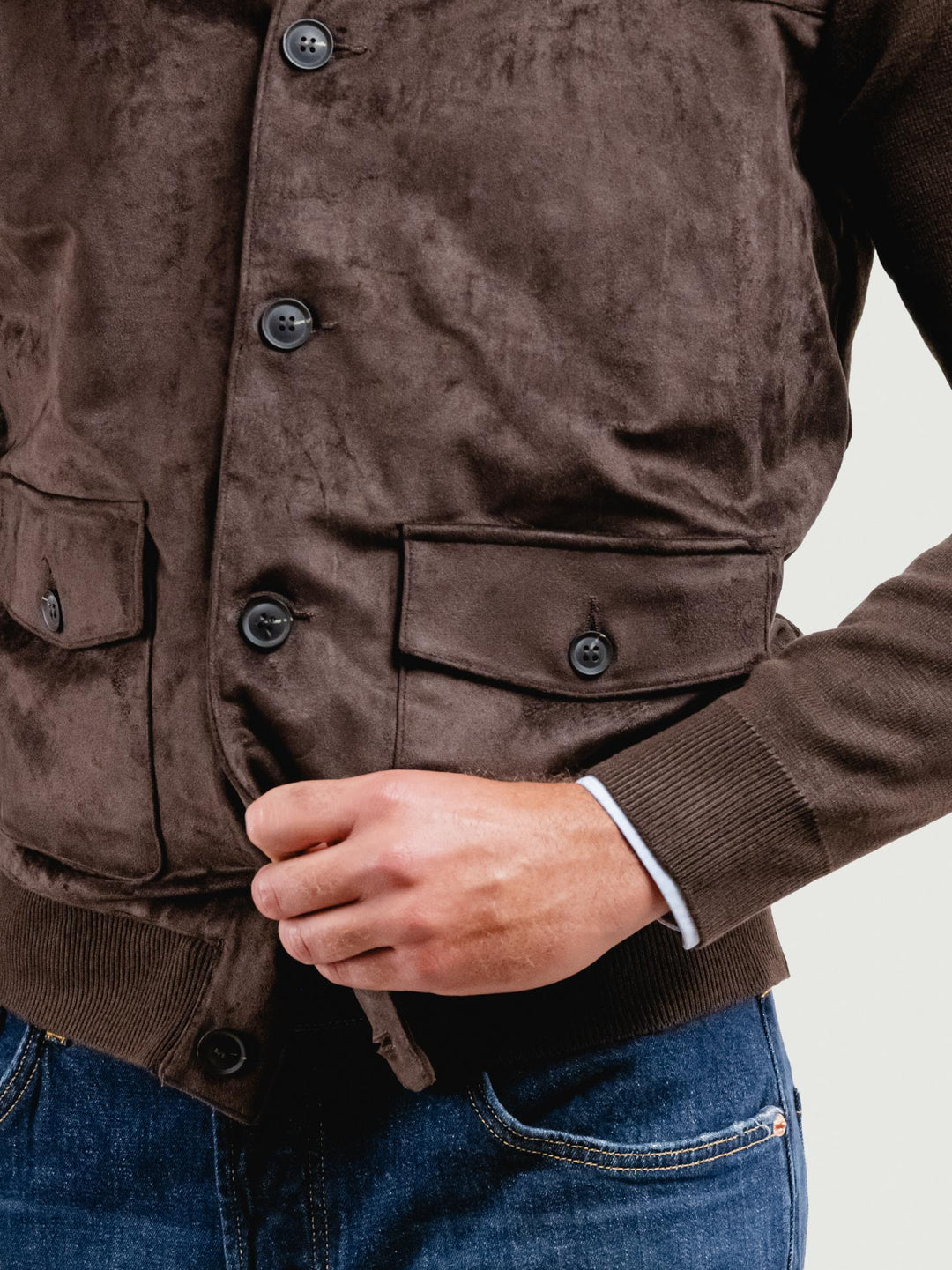 GIACCA IN MAGLIA E ALCANTARA TESTA MORO