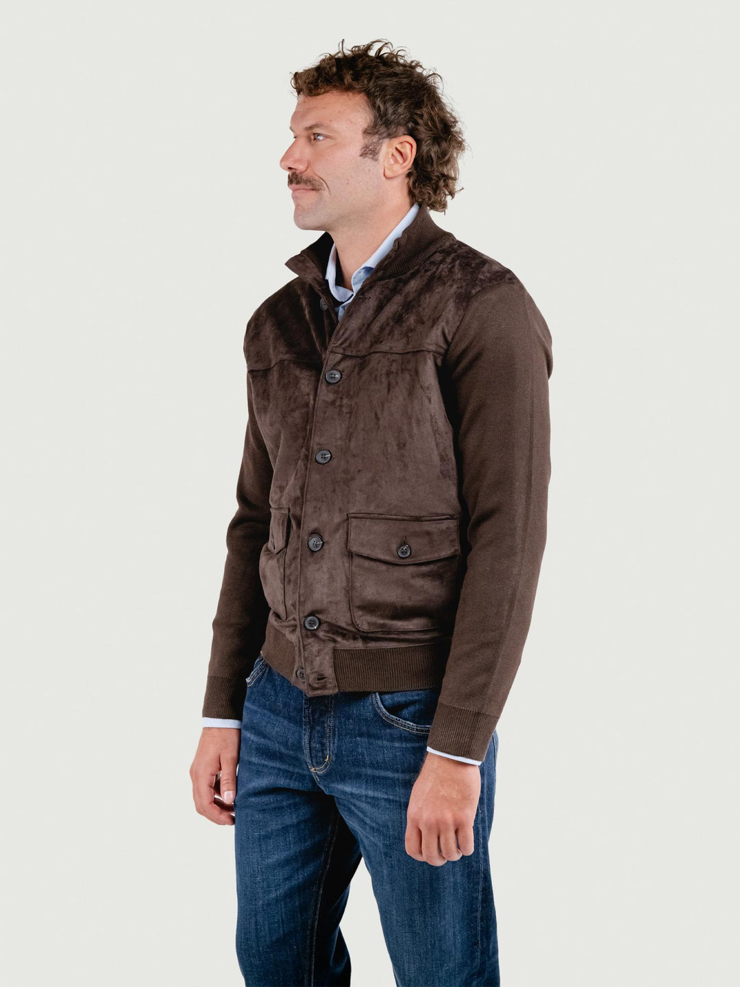 GIACCA IN MAGLIA E ALCANTARA TESTA MORO