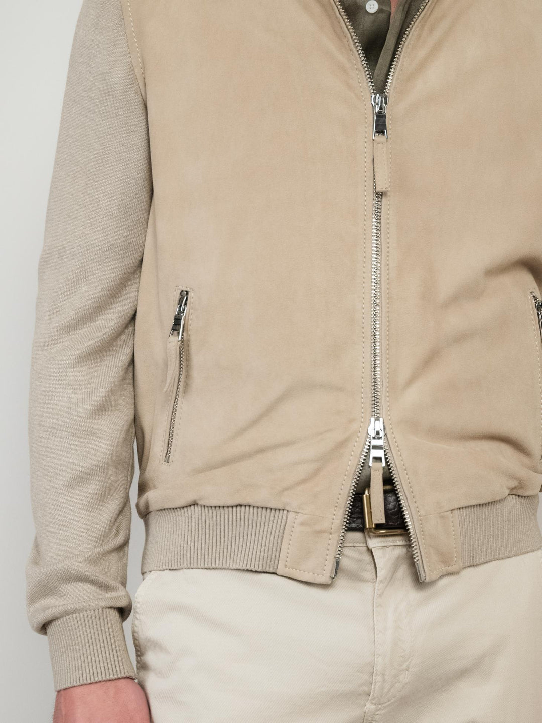 GIACCA IN PELLE SCAMOSCIATA E MAGLIA BEIGE DEREK KNIT