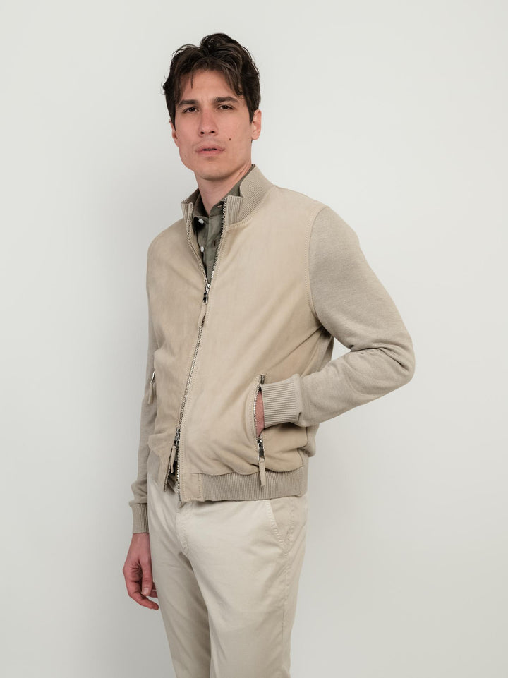 GIACCA IN PELLE SCAMOSCIATA E MAGLIA BEIGE DEREK KNIT