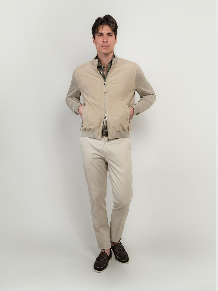 GIACCA IN PELLE SCAMOSCIATA E MAGLIA BEIGE DEREK KNIT