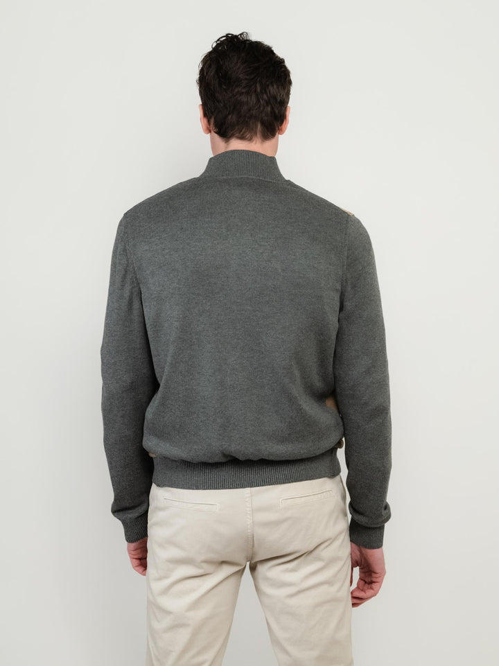 GIACCA IN PELLE SCAMOSCIATA MARRONE E MAGLIA GRIGIA DEREK KNIT
