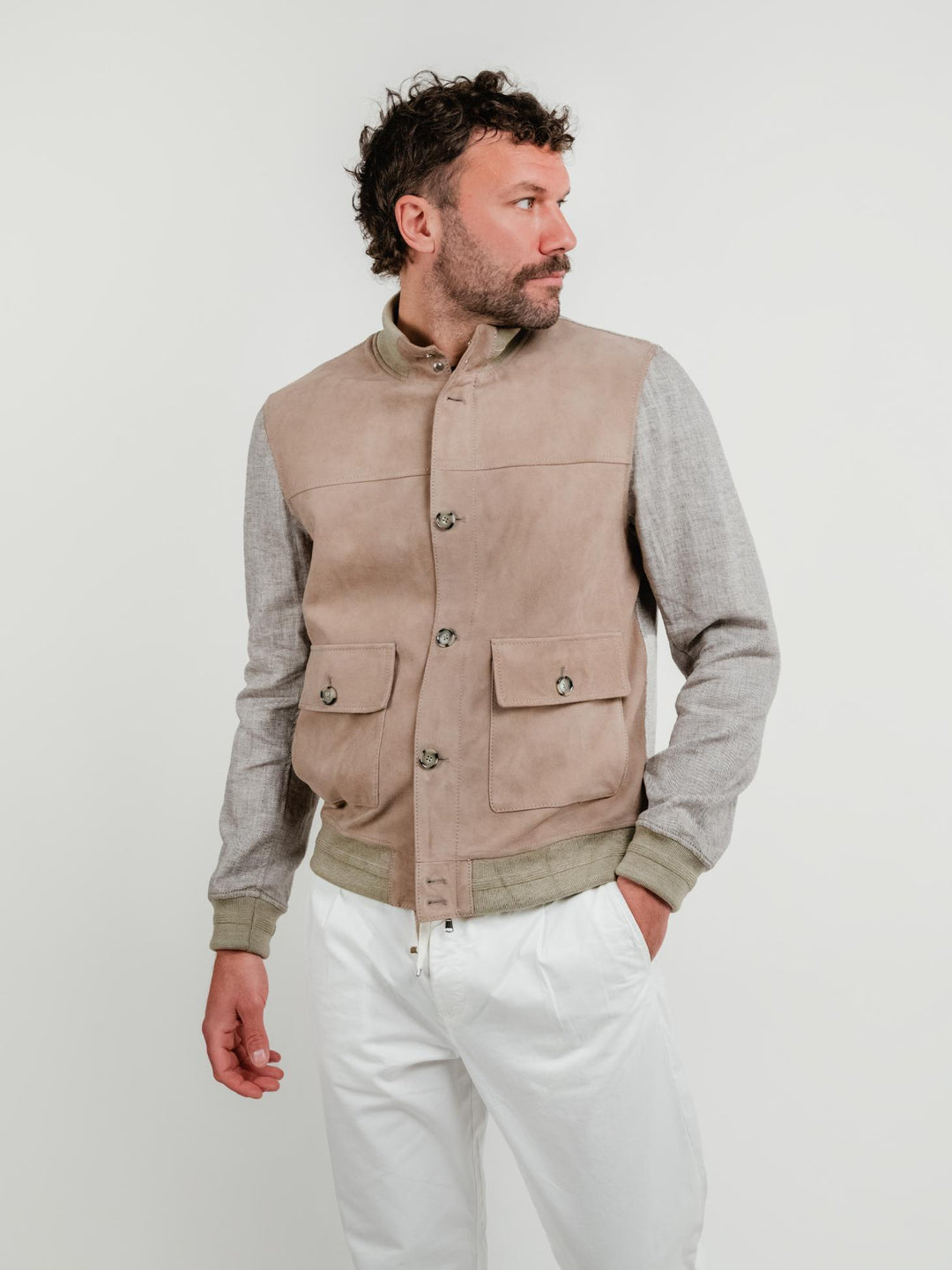 GIACCA TRIBECCA IN PELLE E LINO BEIGE