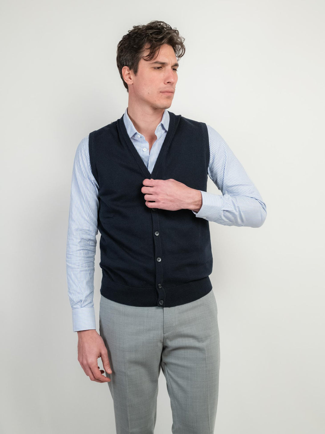 GILET IN COTONE RASATO BLU NAVY