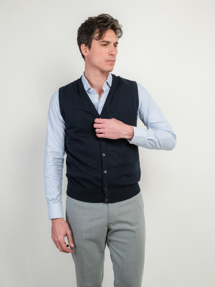 GILET IN COTONE RASATO BLU NAVY