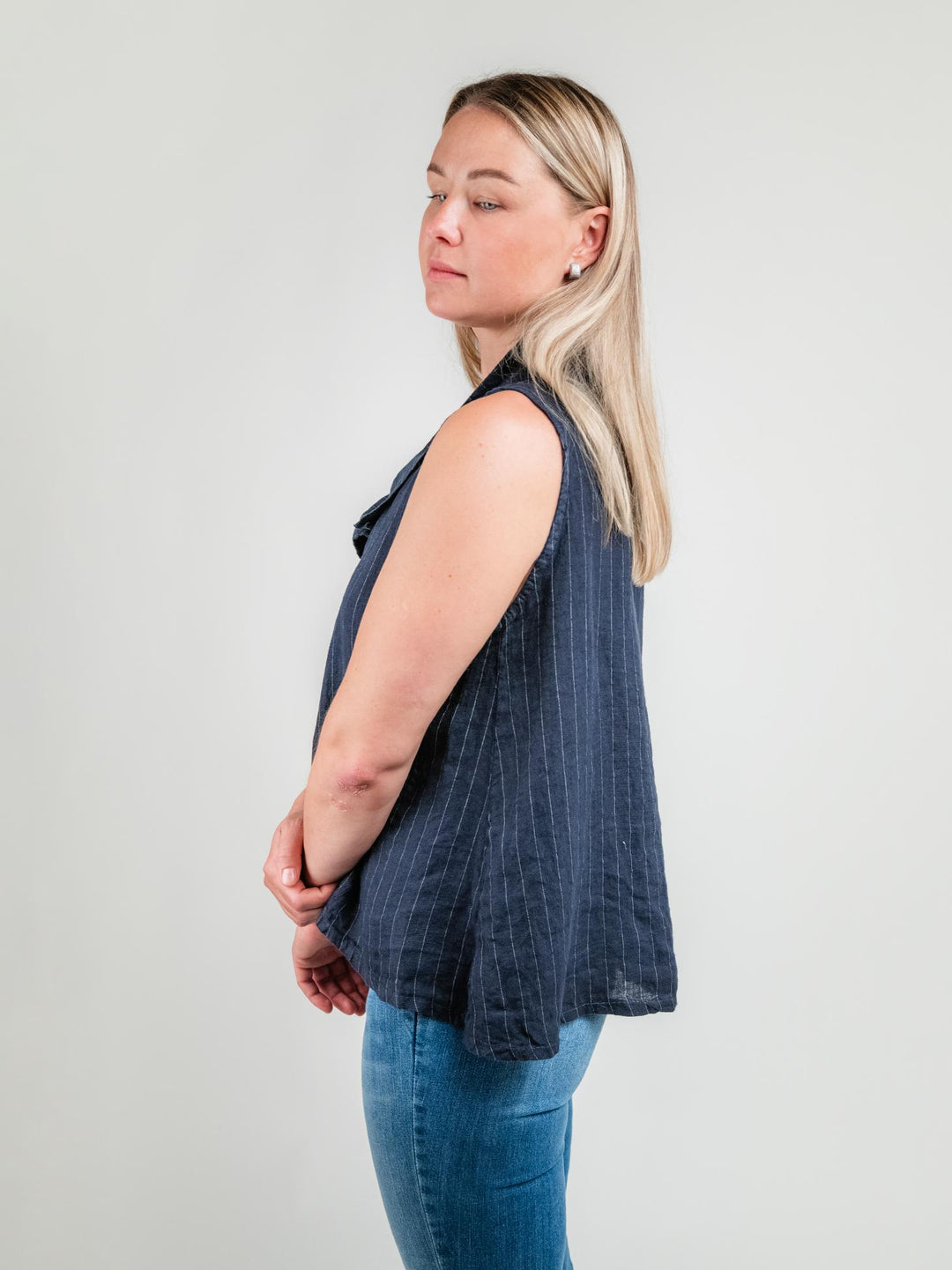 GILET IN LINO GESSATO BLU