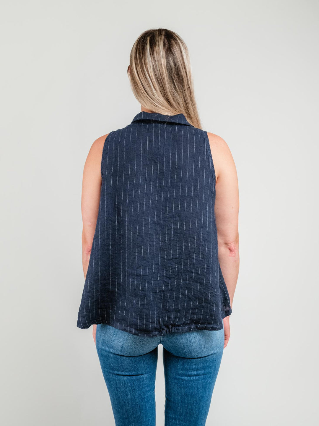 GILET IN LINO GESSATO BLU