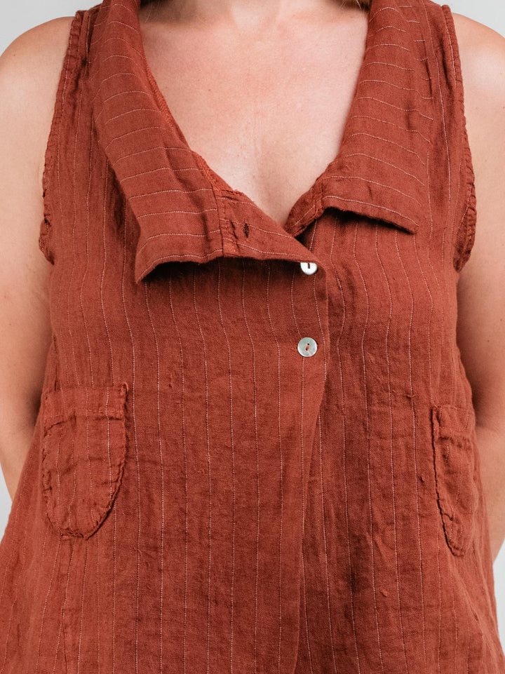 GILET IN LINO GESSATO RUGGINE