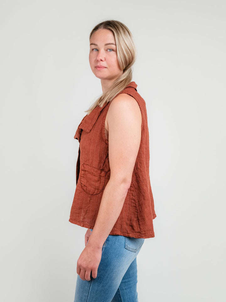 GILET IN LINO GESSATO RUGGINE