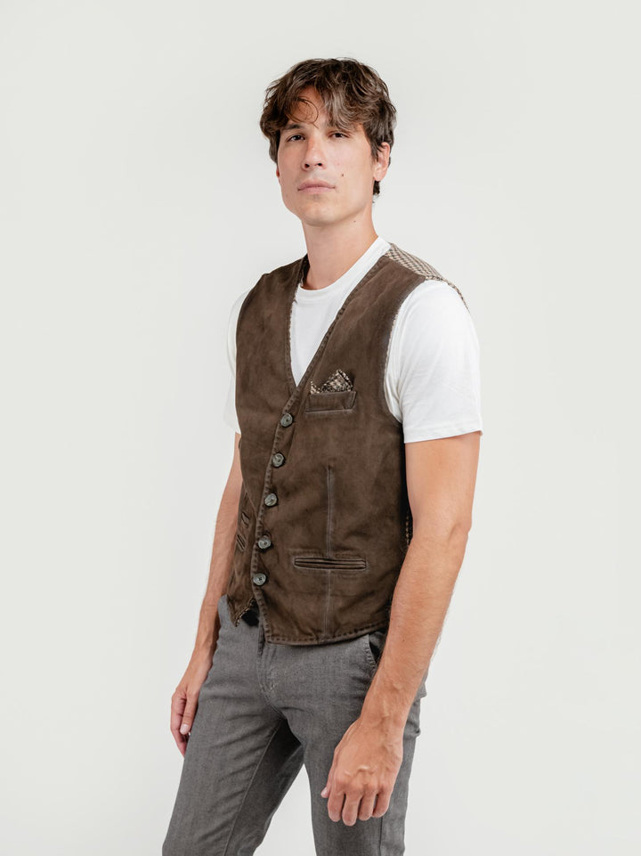 GILET LORRY IN PELLE SCAMOSCIATA DARK BROWN