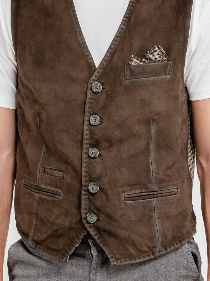 GILET LORRY IN PELLE SCAMOSCIATA DARK BROWN