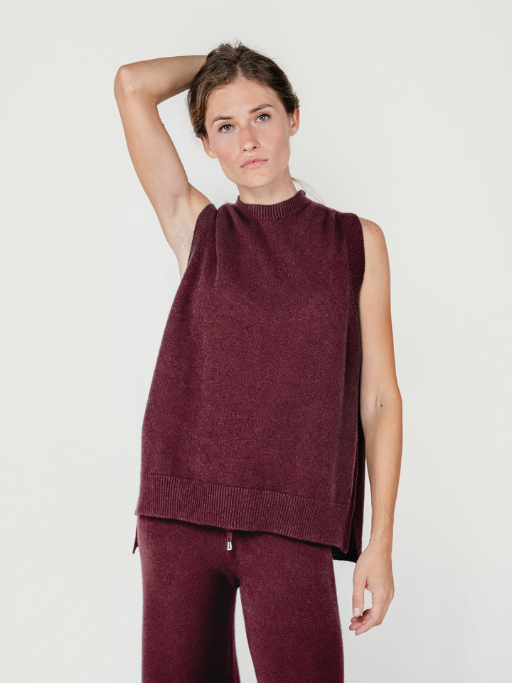 GILET LUNGO IN MAGLIA BORDEAUX