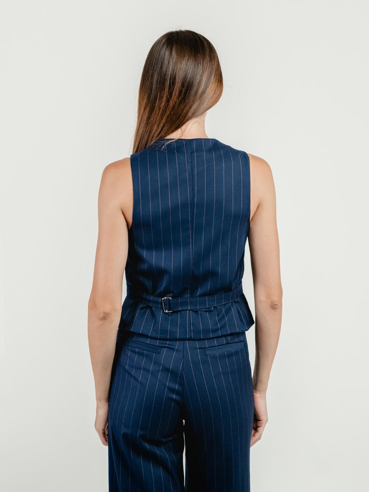 GILET MONOPETTO GESSATO BLU