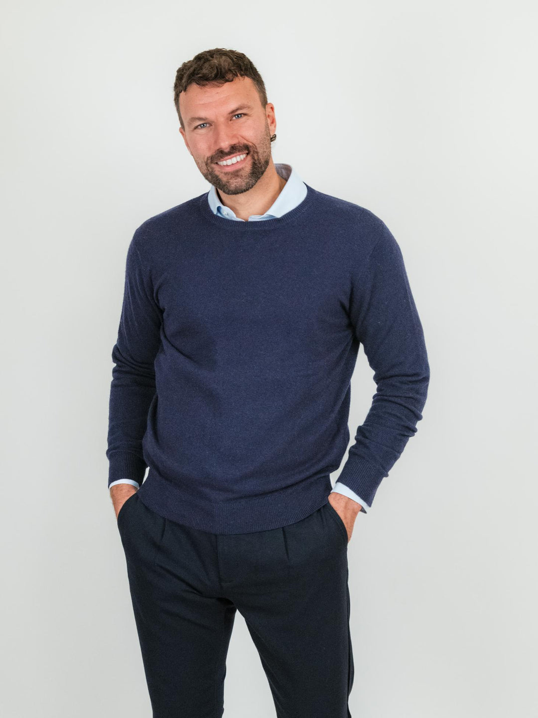 GIROCOLLO LANA E CASHMERE BLU