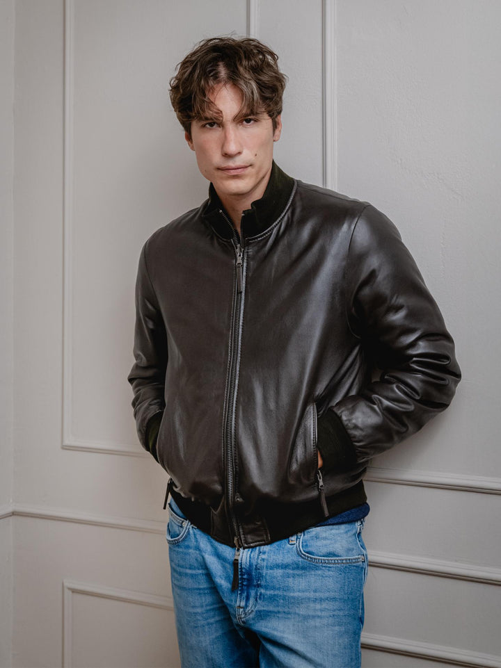 GIUBBOTTO DEREK SEAMLESS IN PELLE REVERSIBILE IN NYLON