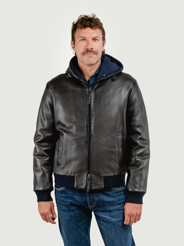 GIUBBOTTO IMBOTTITO JONAH CON CAPPUCCIO IN PELLE MARRONE