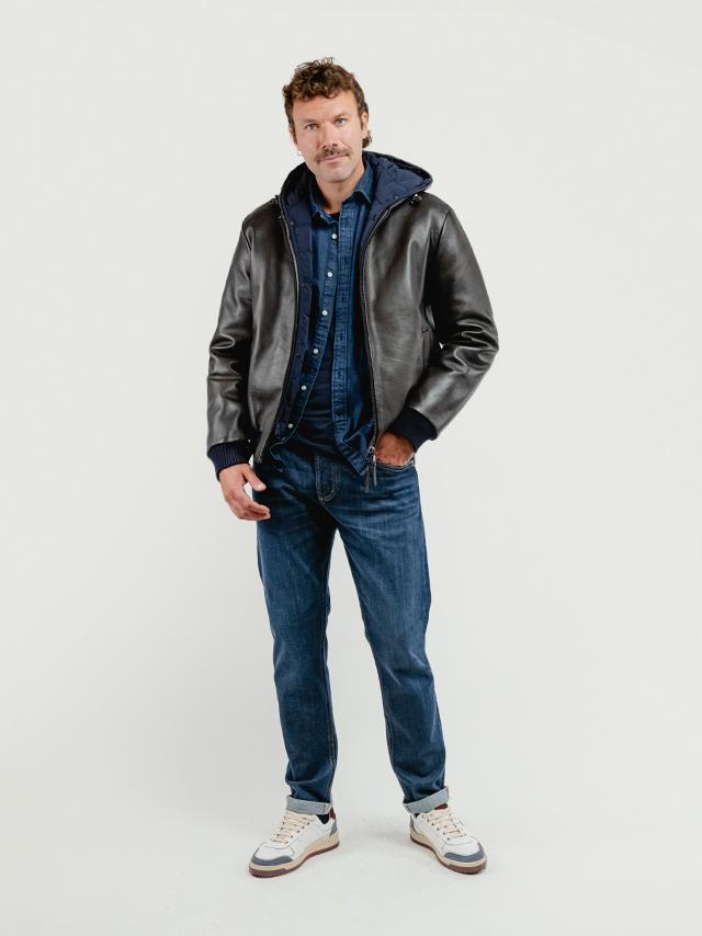 GIUBBOTTO IMBOTTITO JONAH CON CAPPUCCIO IN PELLE MARRONE