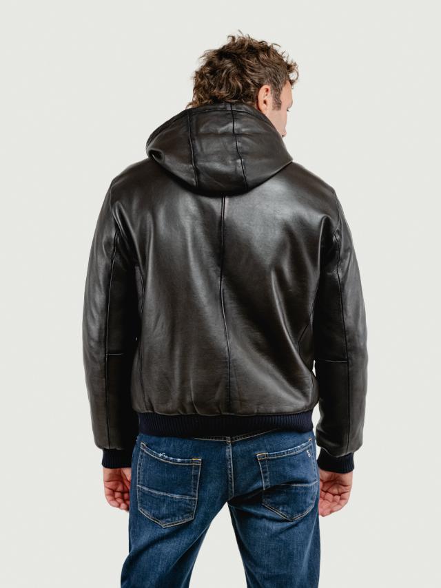GIUBBOTTO IMBOTTITO JONAH CON CAPPUCCIO IN PELLE MARRONE