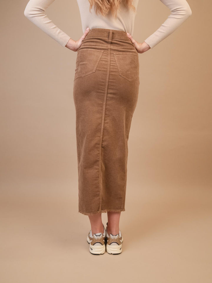 GONNA LUNGA CON MAXI SPACCO FRONTALE  IN VELLUTO TABACCO