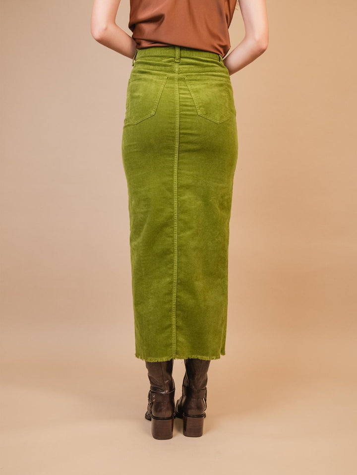 GONNA LUNGA CON MAXI SPACCO FRONTALE  IN VELLUTO VERDE PISTACCHIO