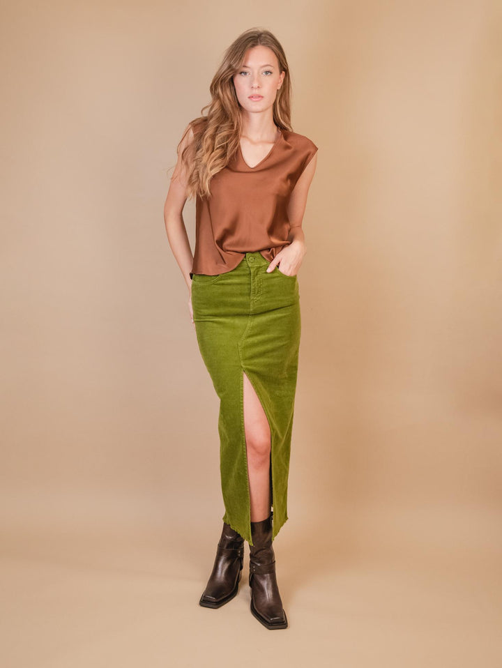 GONNA LUNGA CON MAXI SPACCO FRONTALE  IN VELLUTO VERDE PISTACCHIO