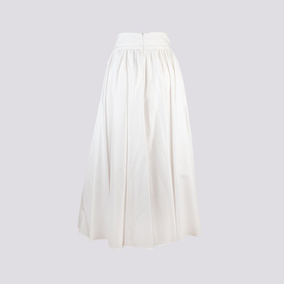GONNA LUNGA IN COTONE A BALZE BIANCO OTTICO