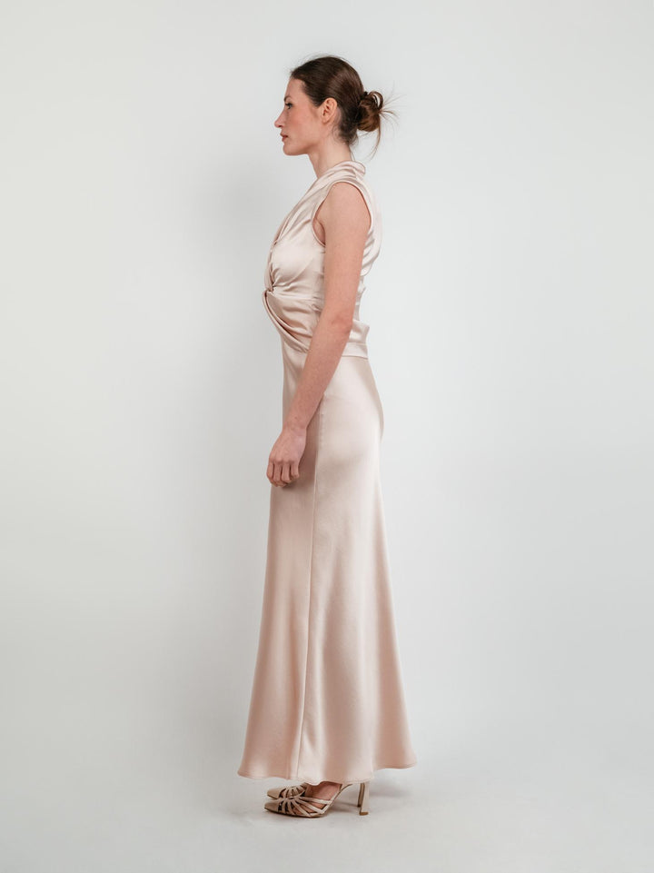 GONNA LUNGA IN RASO COLOR CHAMPAGNE