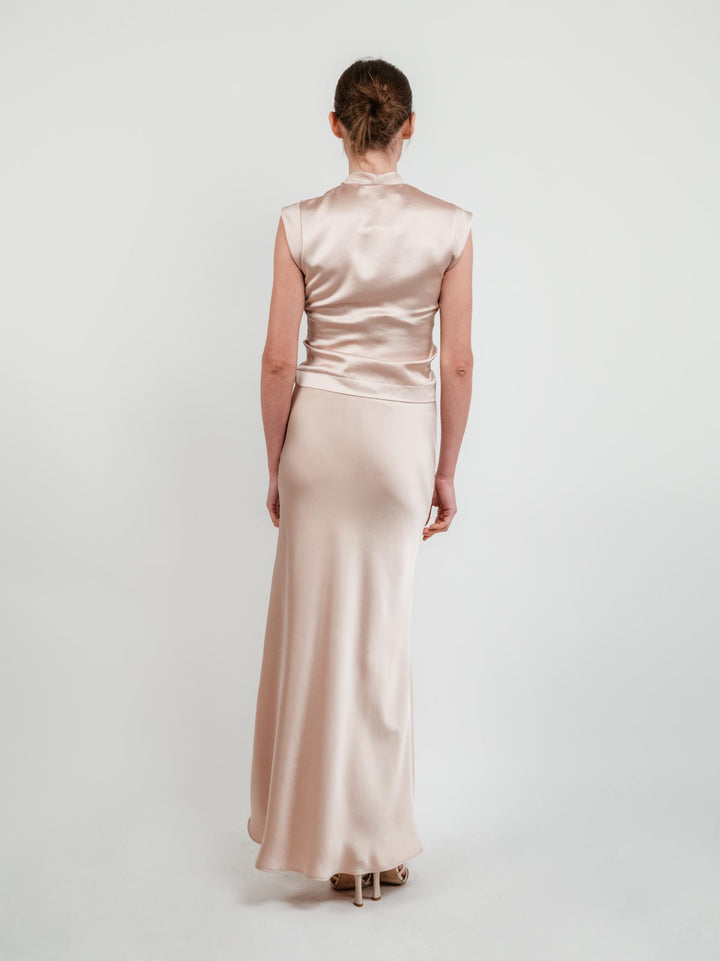 GONNA LUNGA IN RASO COLOR CHAMPAGNE