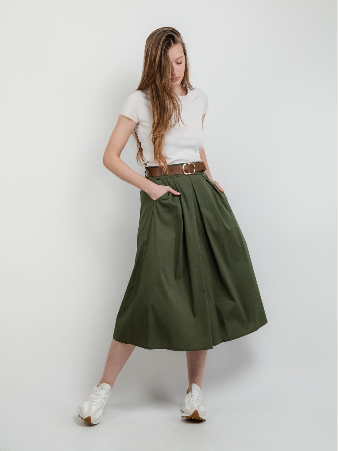 GONNA MIDI IN COTONE VERDE