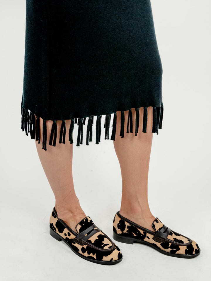 GONNA MIDI IN MAGLIA CON FRANGE NERA