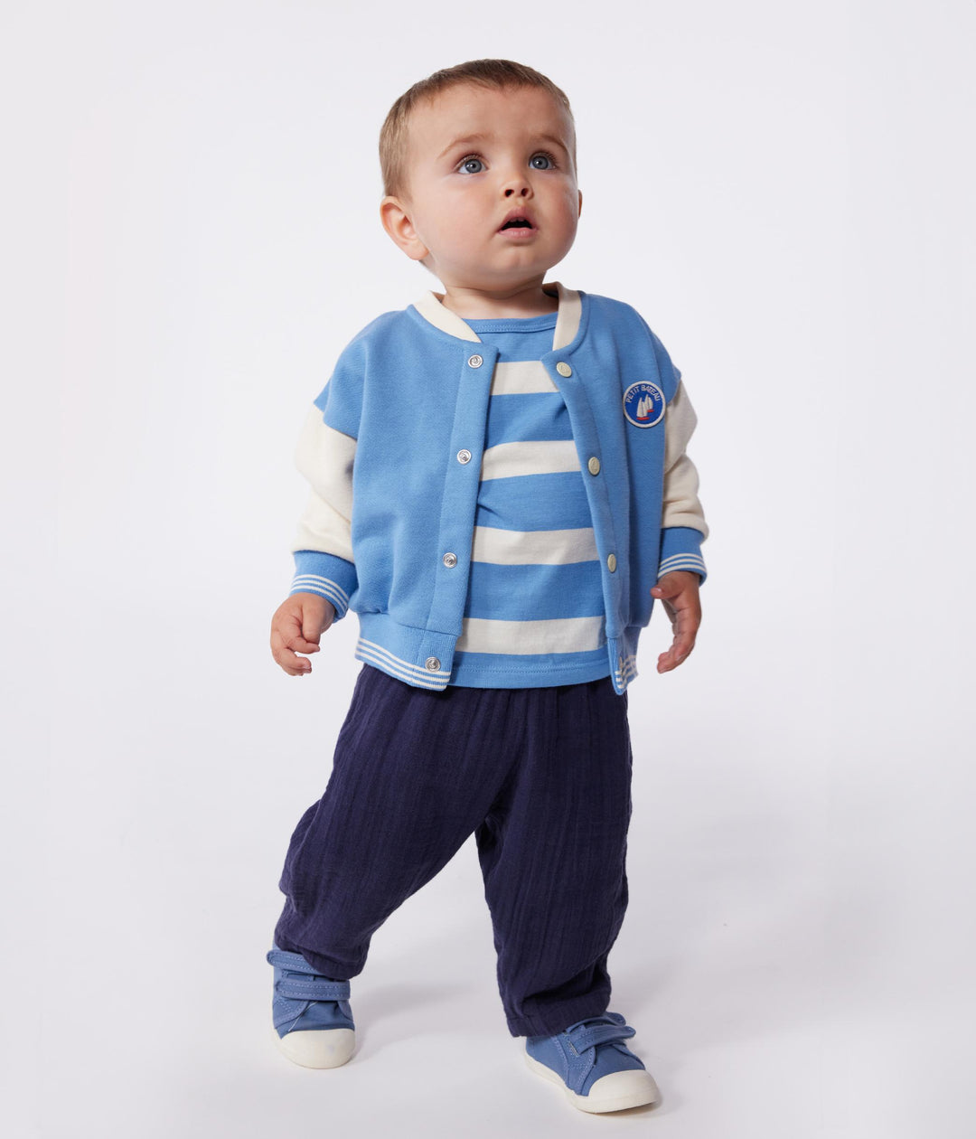 Giacca stile teddy in cotone color block bebè
