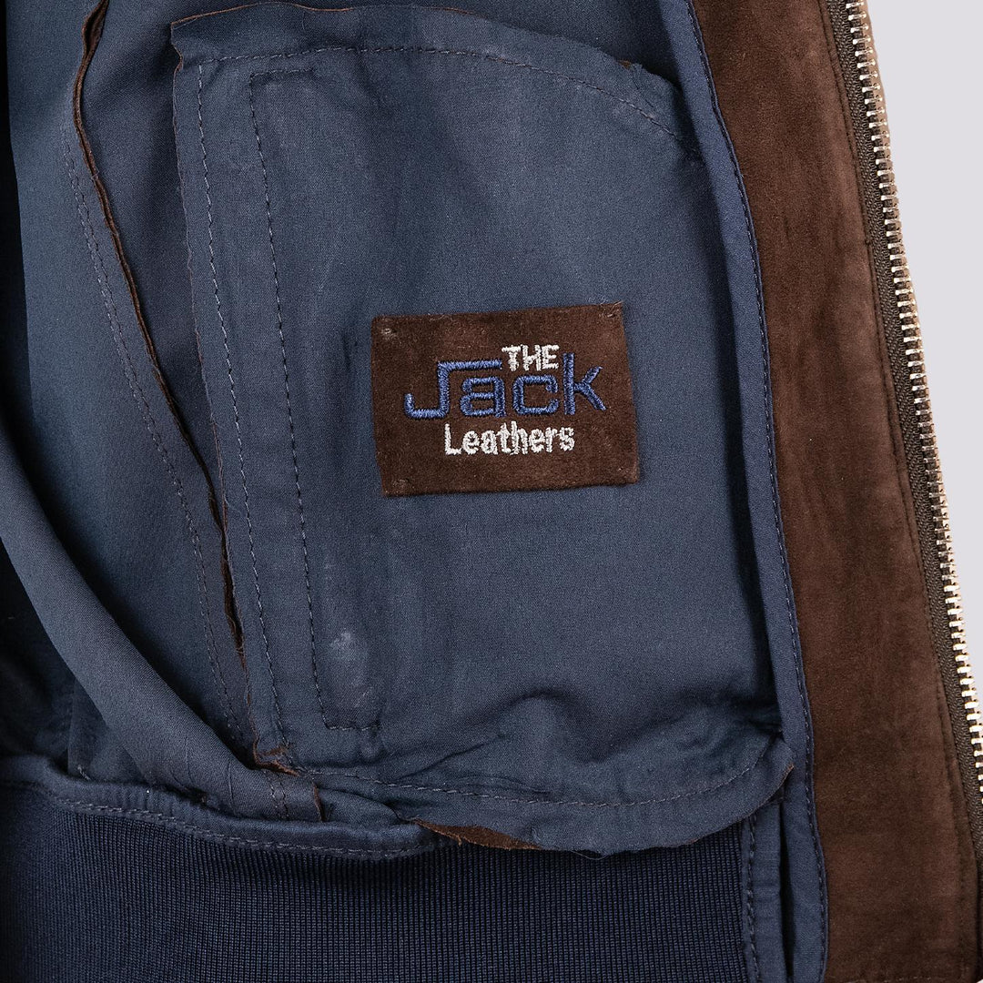 Giubbotto in camoscio marrone con maniche e inserti in nylon blu  "Rude Boy"