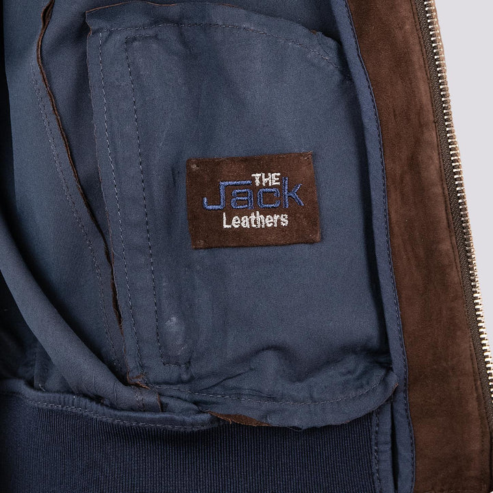 Giubbotto in camoscio marrone con maniche e inserti in nylon blu  "Rude Boy"